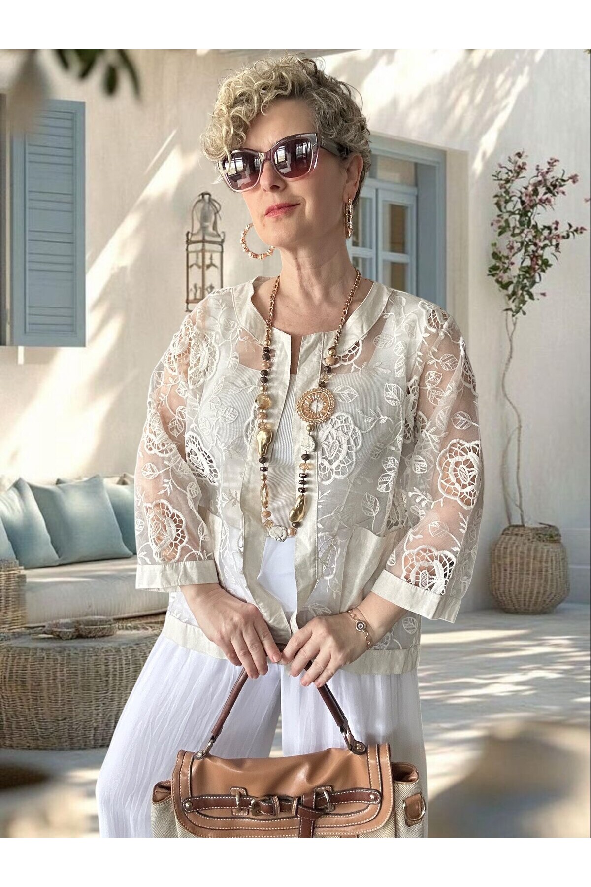 Lunna İtalyan Dantel Nakışlı Ceket Beige