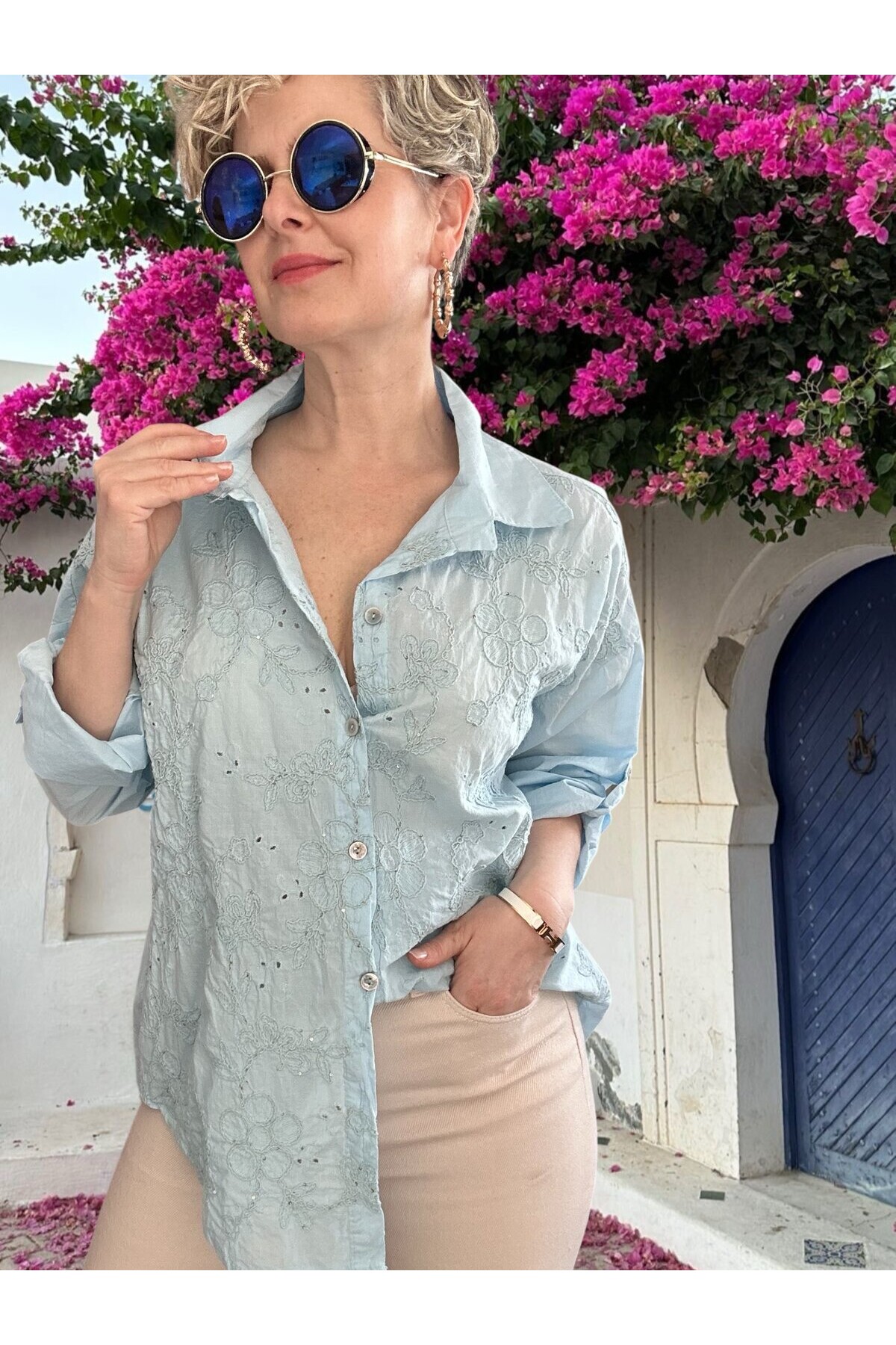 Taffi İtalyan Fisto Pul Detay Gömlek Bebe Mavi