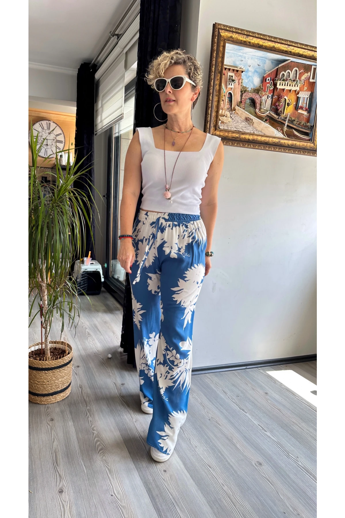 Carmen Şal Desen Pantolon Mavi