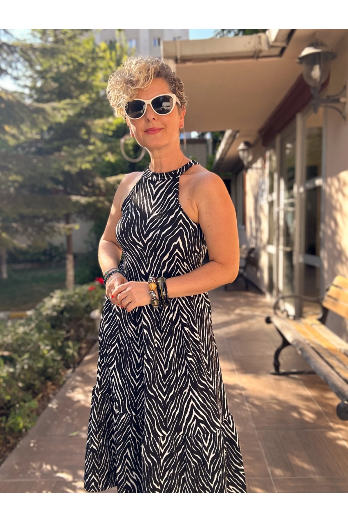 Hera Halter Zebra Desenli Elbise