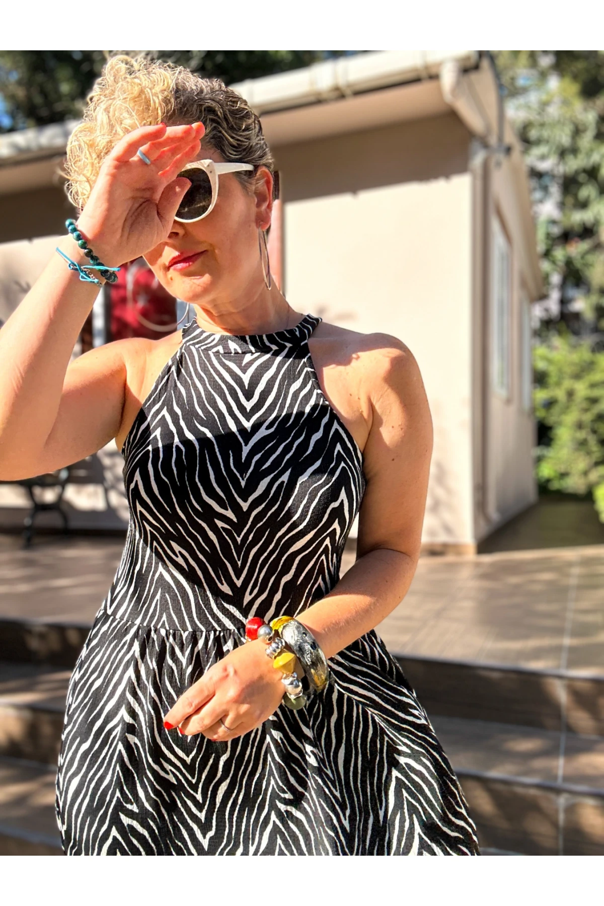 Hera Halter Zebra Desenli Elbise