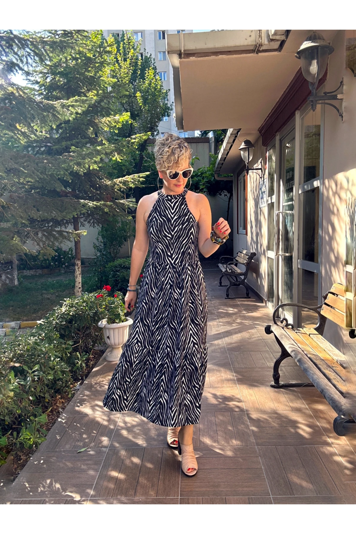 Hera Halter Zebra Desenli Elbise