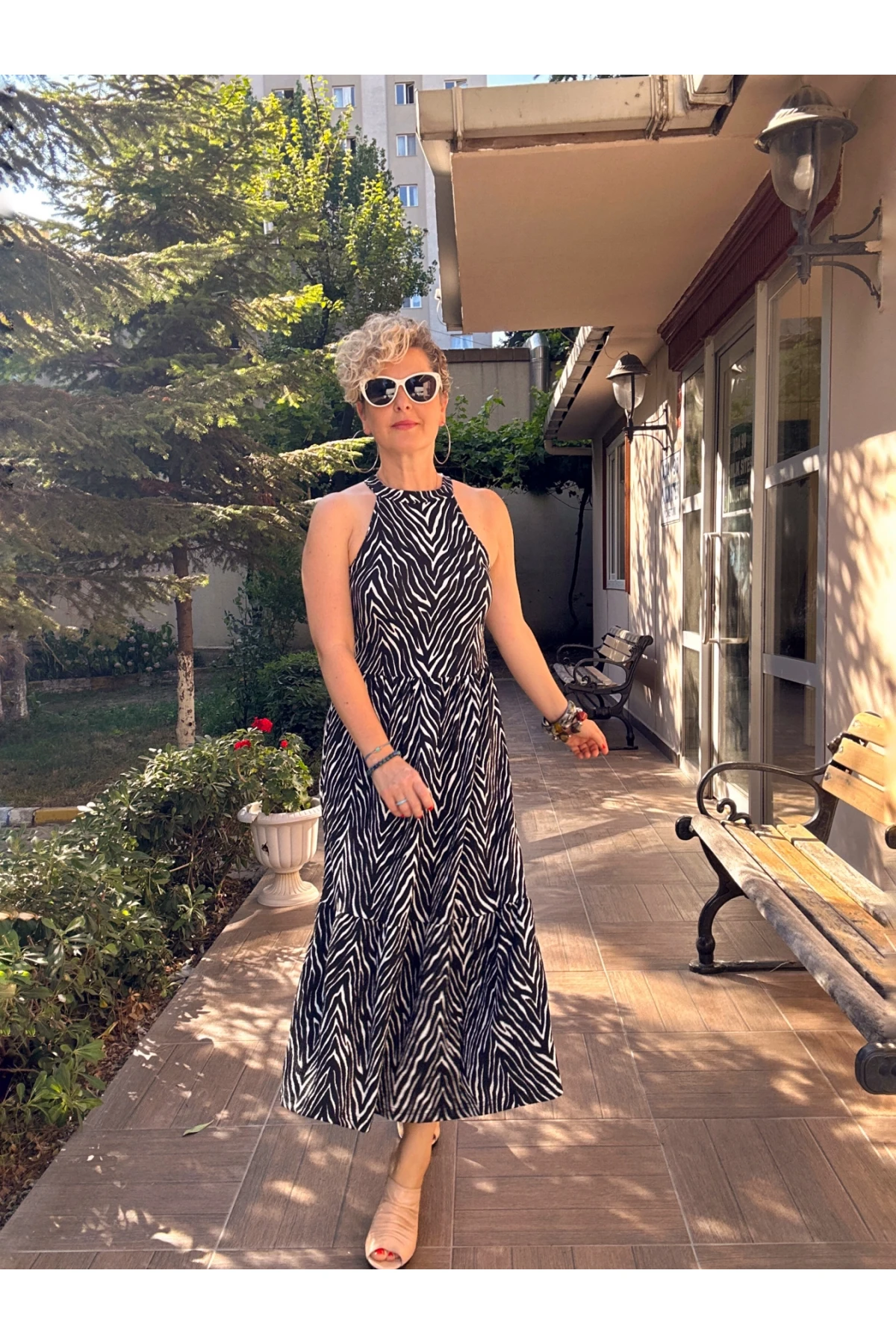 Hera Halter Zebra Desenli Elbise