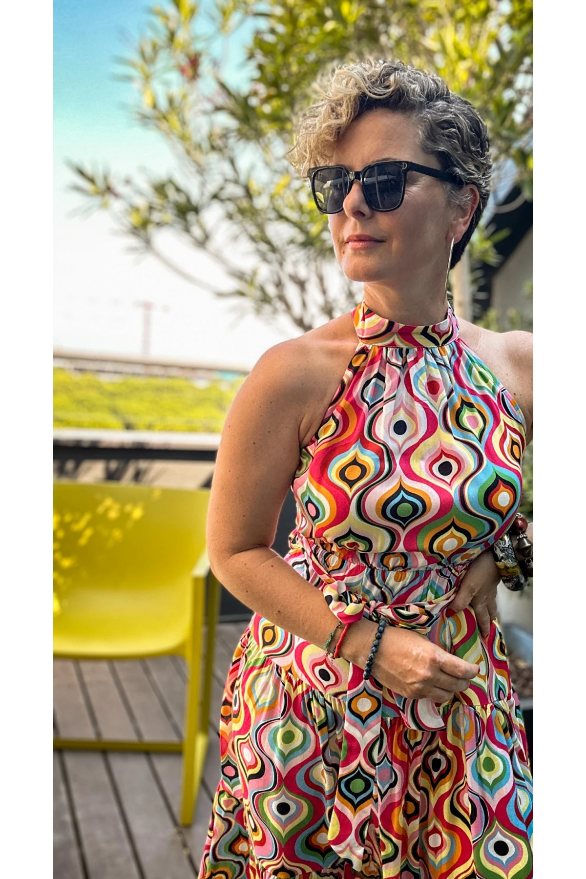 Rita Renkli Desenli Halter Elbise