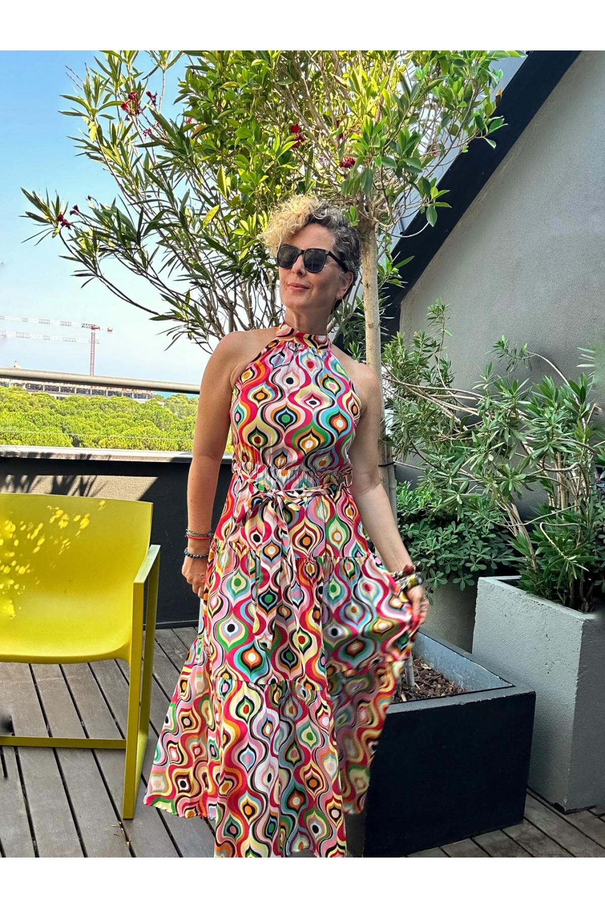 Rita Renkli Desenli Halter Elbise