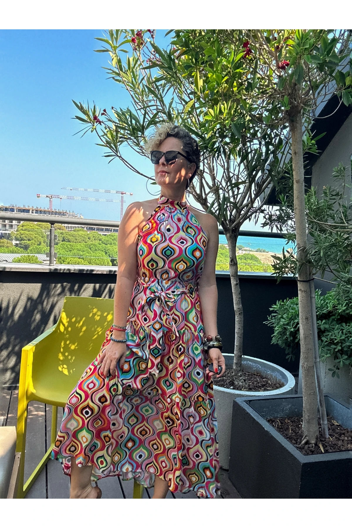 Rita Renkli Desenli Halter Elbise