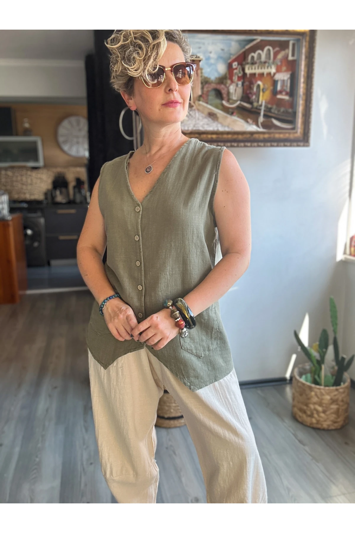 Ugo Tasarım Bluz Yelek Haki Yeşil