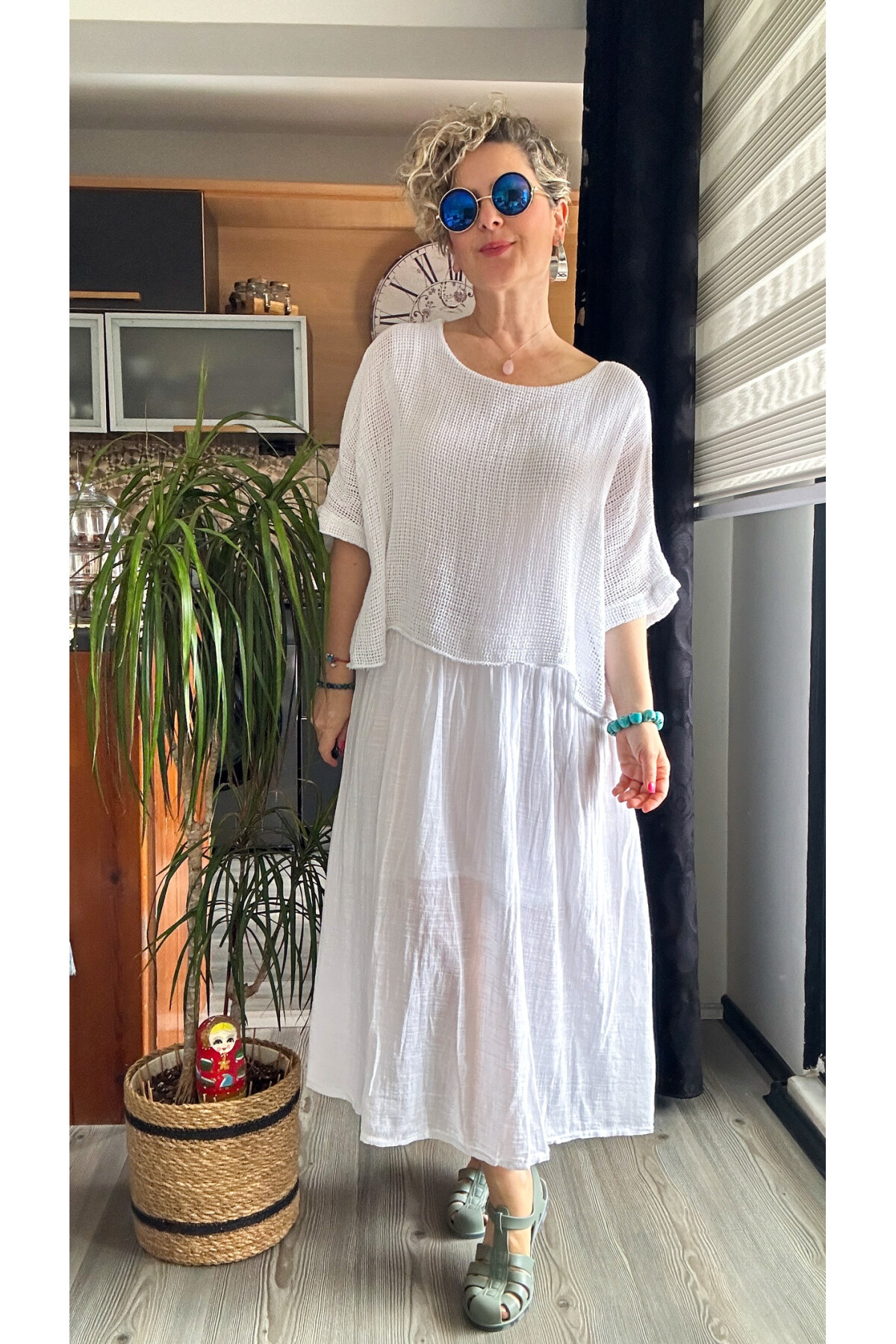 Abitare İtalyan Fisto File Detay Vip Elbise Beyaz