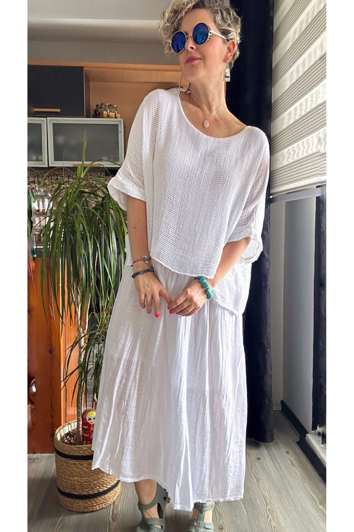 Abitare İtalyan Fisto File Detay Vip Elbise Beyaz