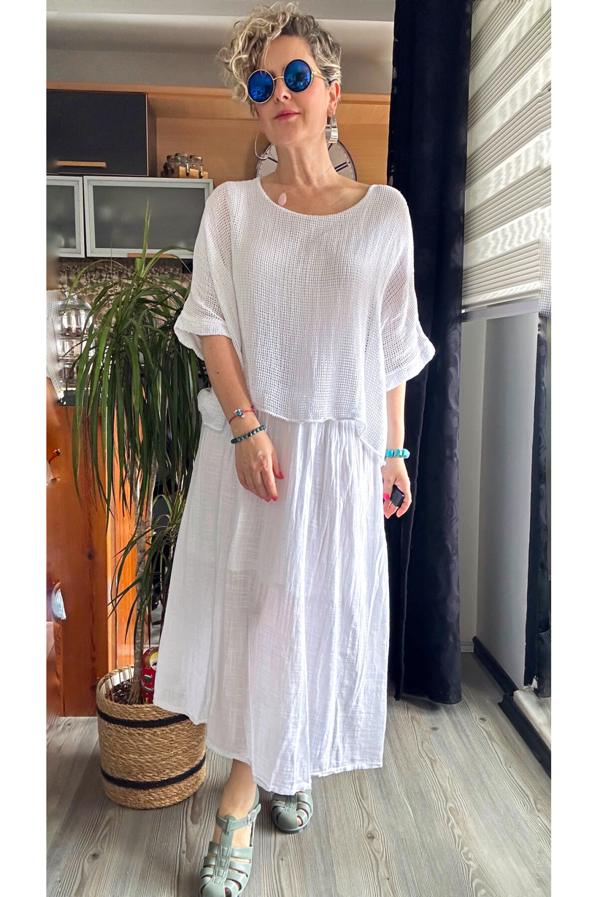 Abitare İtalyan Fisto File Detay Vip Elbise Beyaz