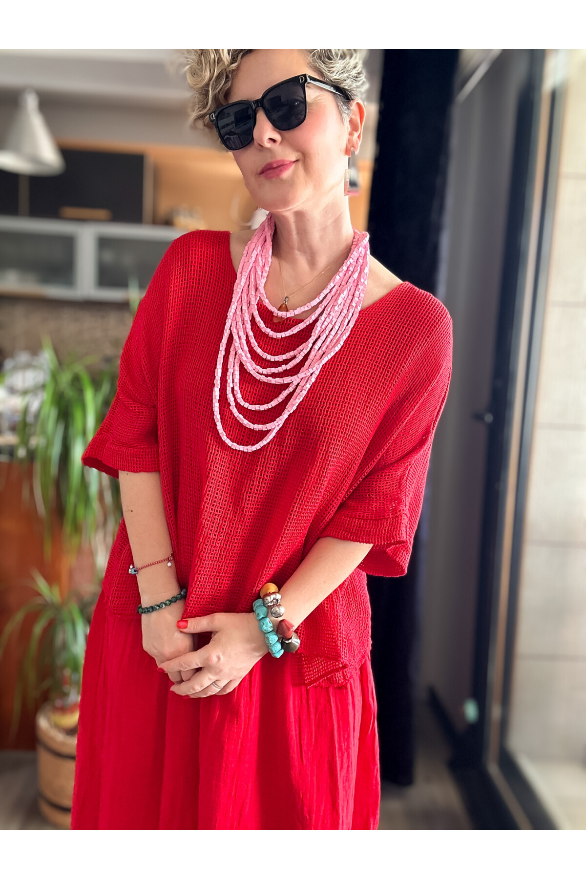 Abitare İtalyan Fisto File Detay Vip Elbise Kırmızı