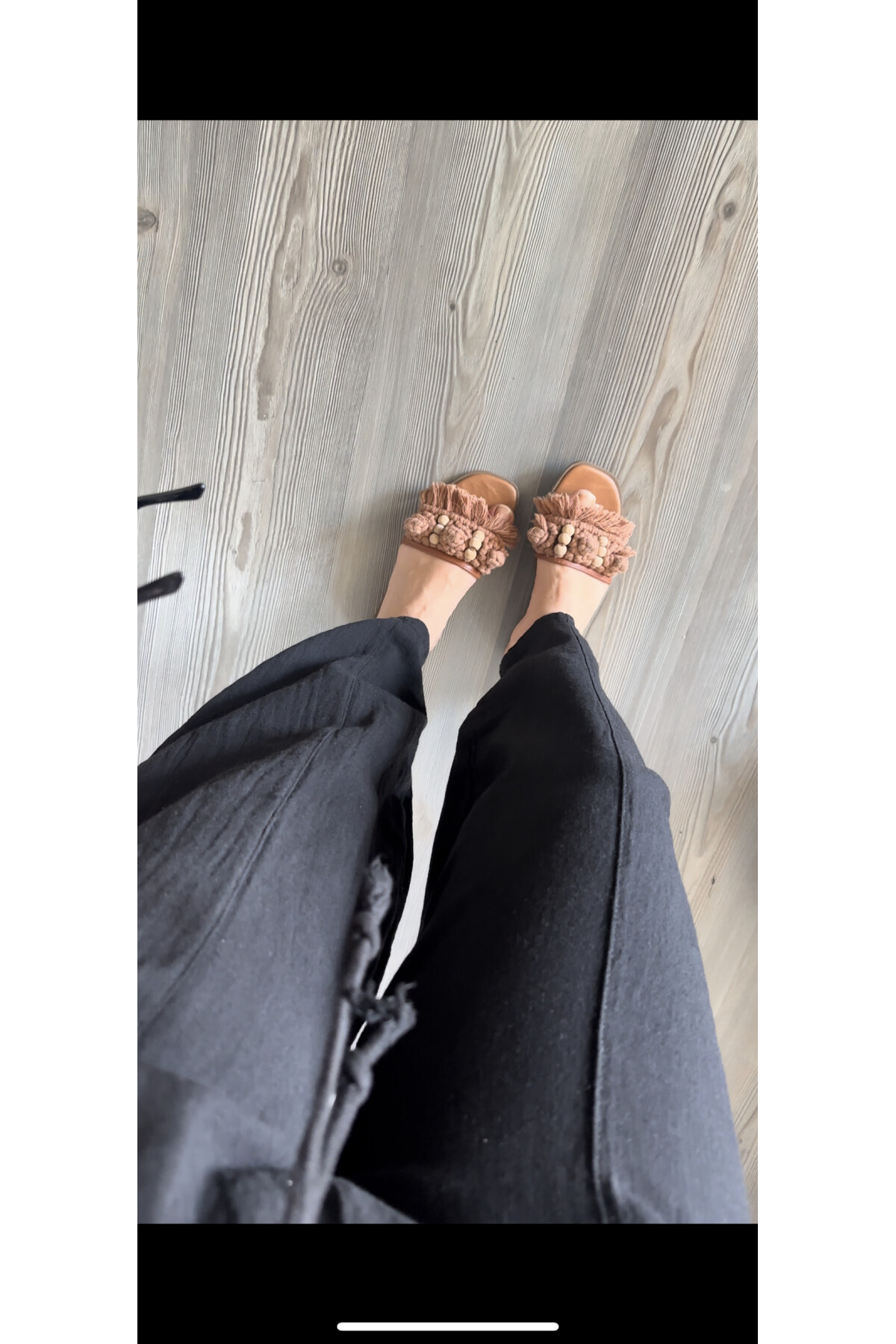 Etno Çıma Detay Bel Lastik Tasarım Pantolon Siyah