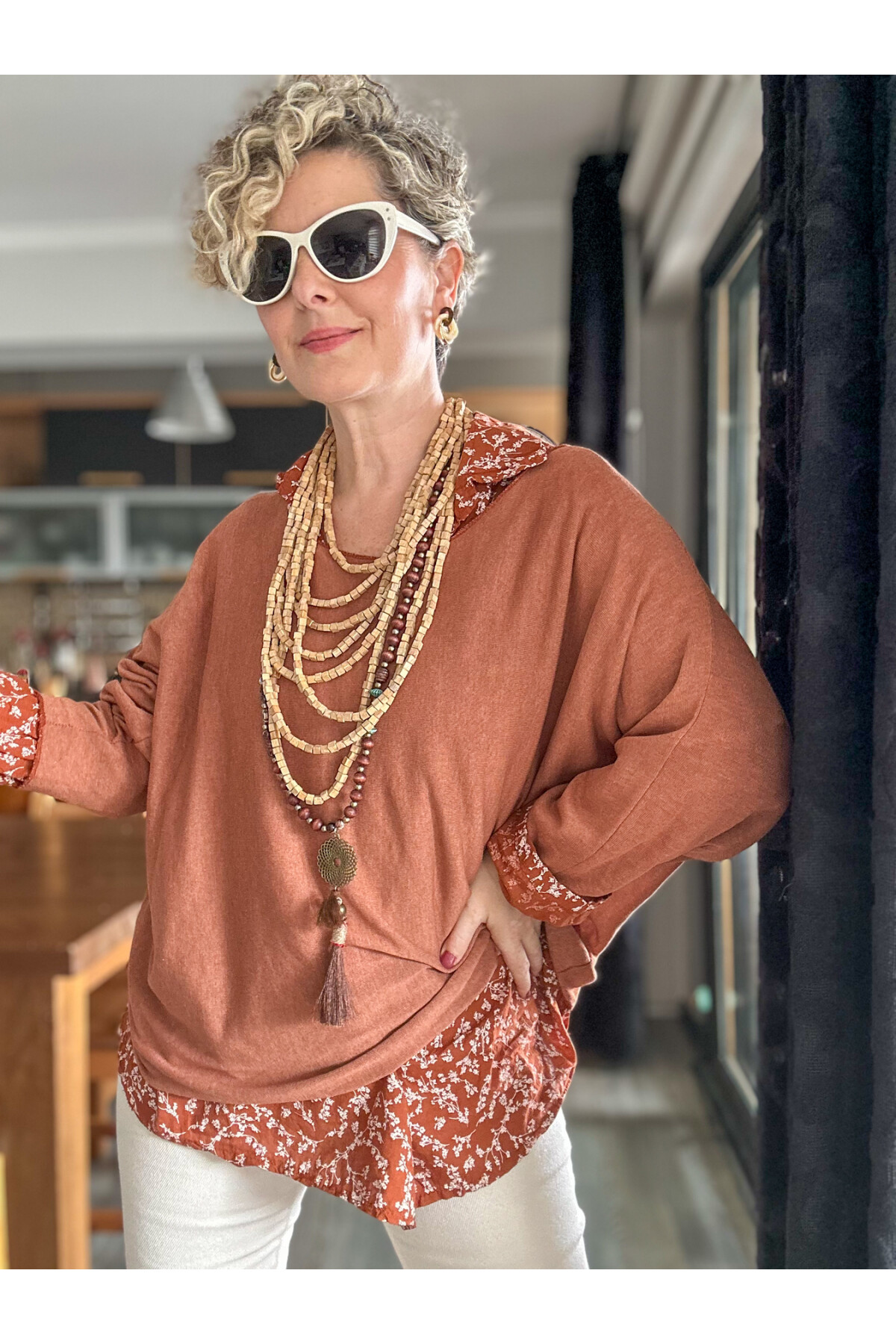 Femme İtalyan Gömlekli Bluz Triko Takım Kiremit