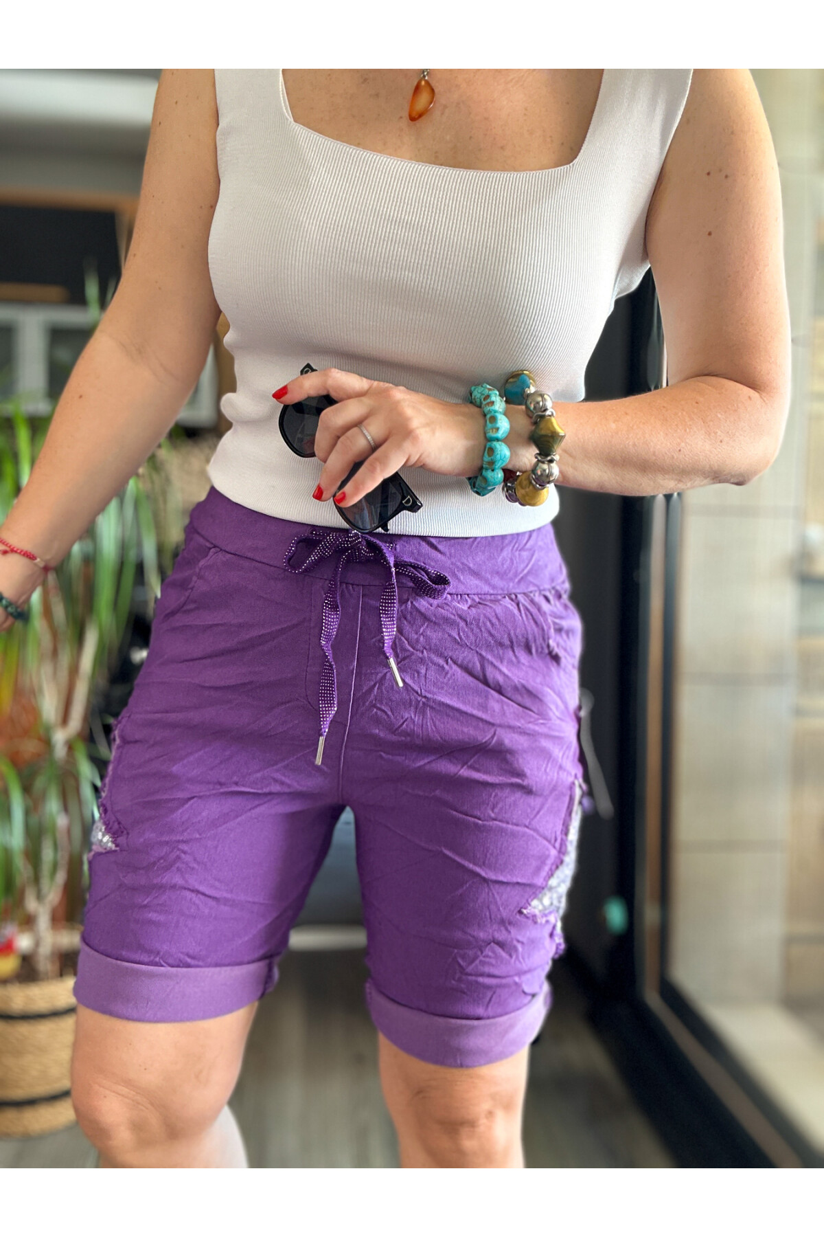Matta İtalyan Yıldızlı Şort Mor