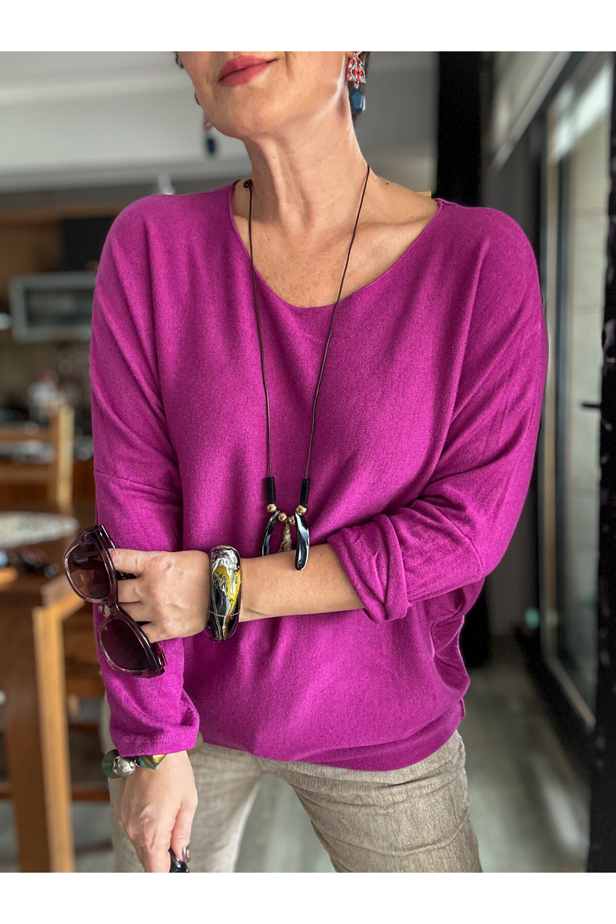 Mezzo İtalyan Kolyeli Tasarım Triko Bluz Violetta