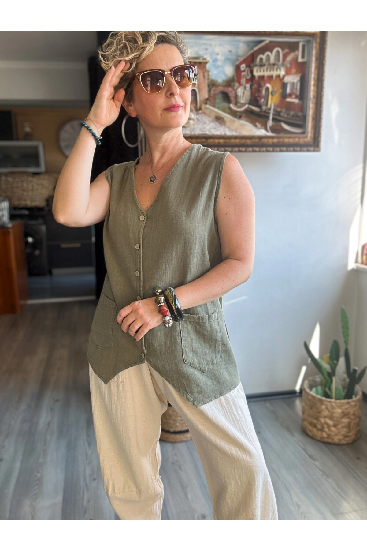 Nepa Tasarım Bluz Yelek Haki Yeşil