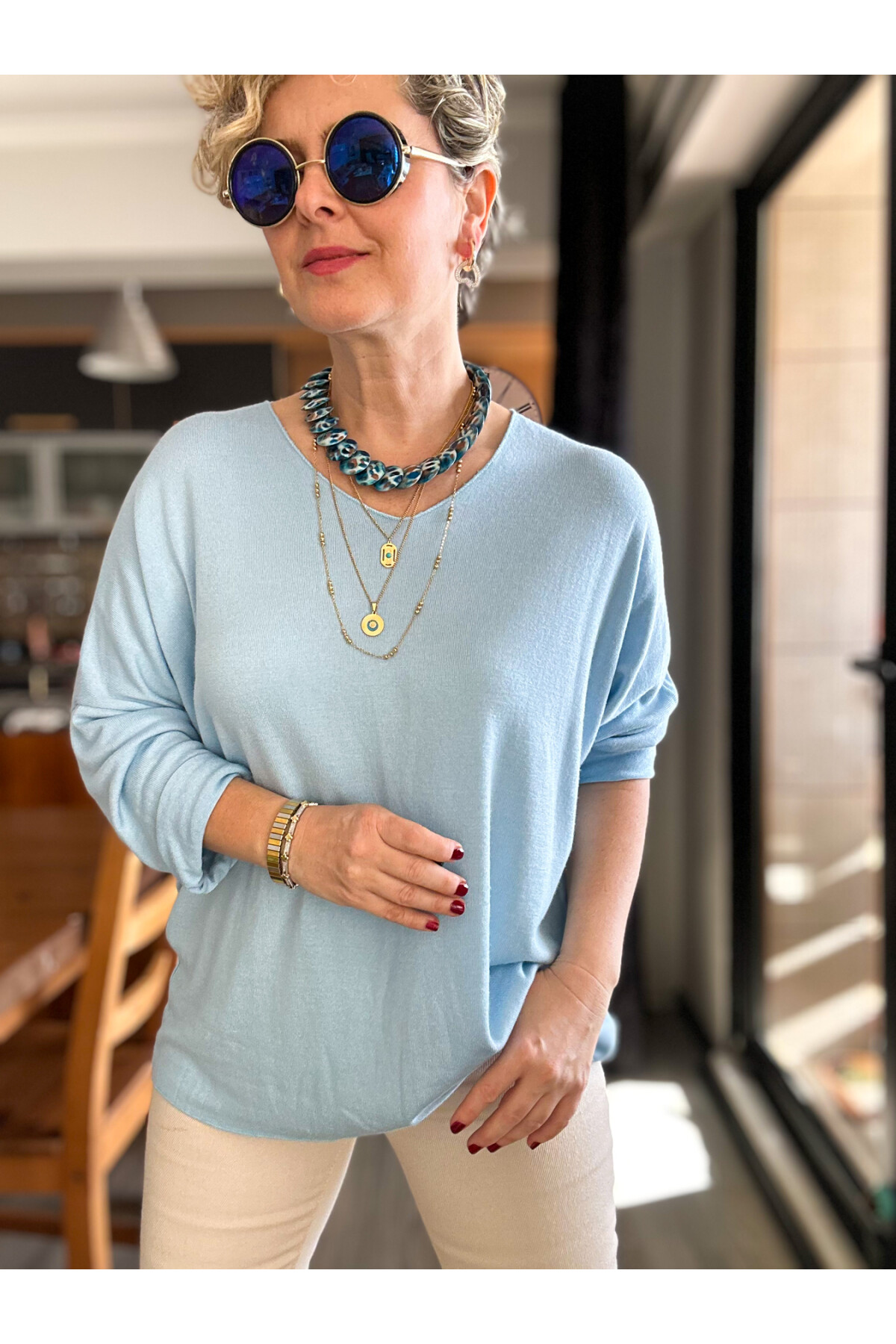 Nonna İthal V Yaka Tasarım Triko Bebe Mavi