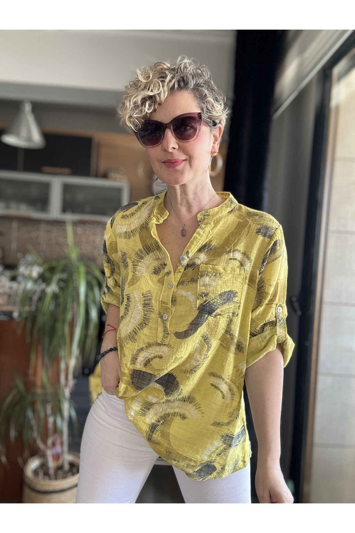 Picci Fırça Desen Sarı Desenli İtalyan Gömlek