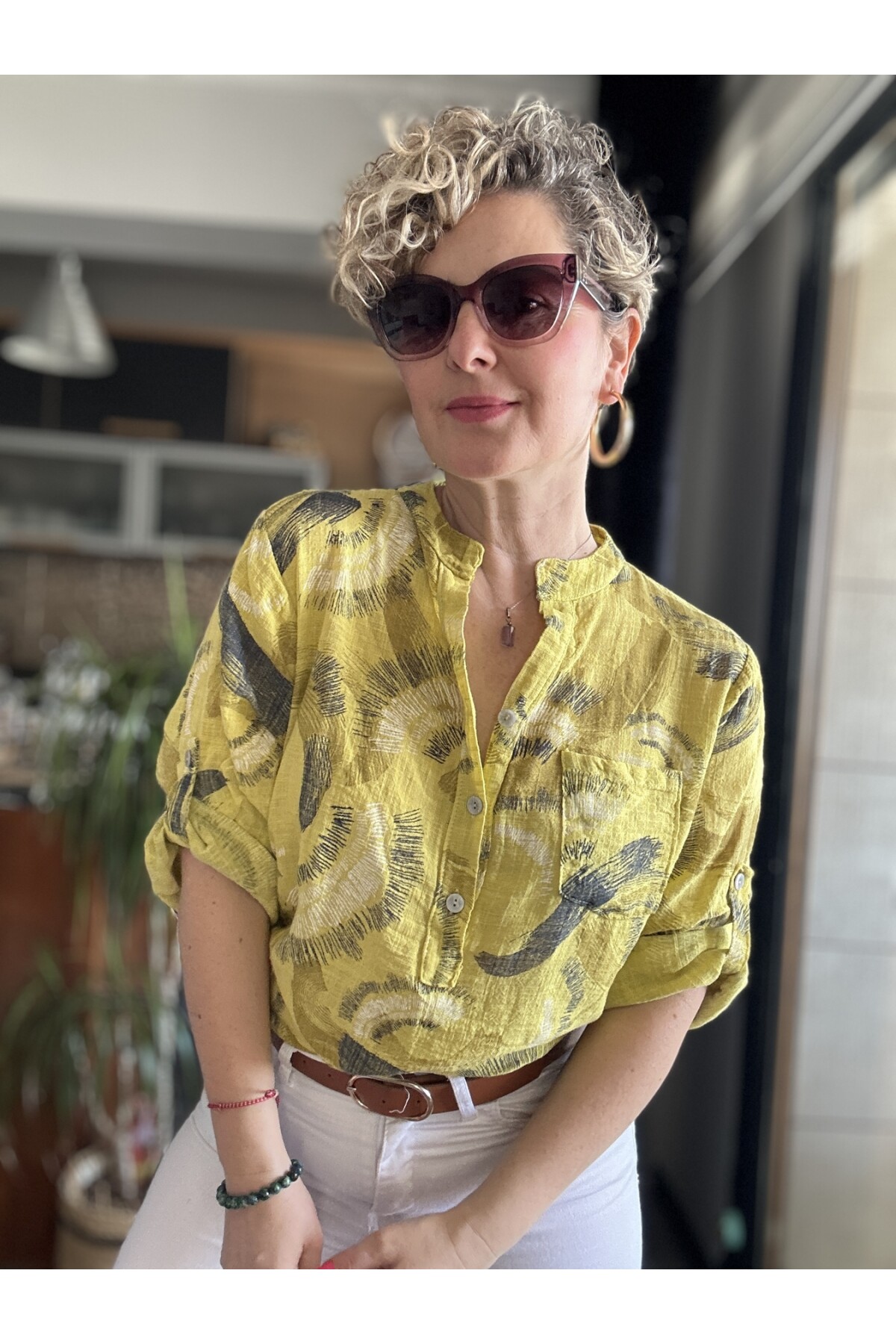 Picci Fırça Desen Sarı Desenli İtalyan Gömlek