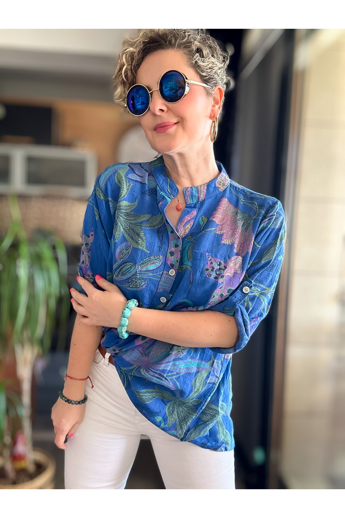 Picci Yeni Zambak Desen Sax Desenli İtalyan Gömlek