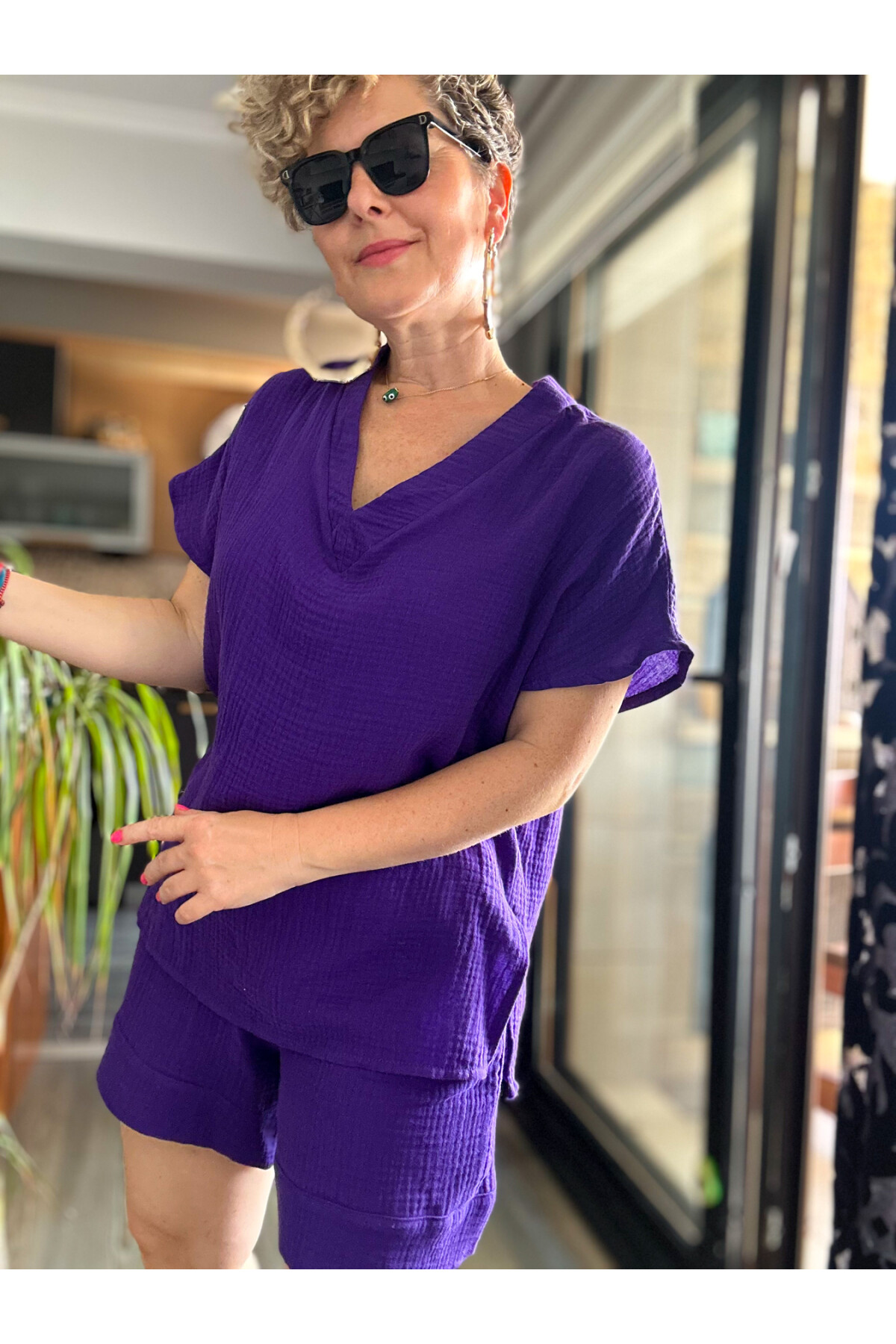 Siena Müslin Şort Bluz Takım Mor