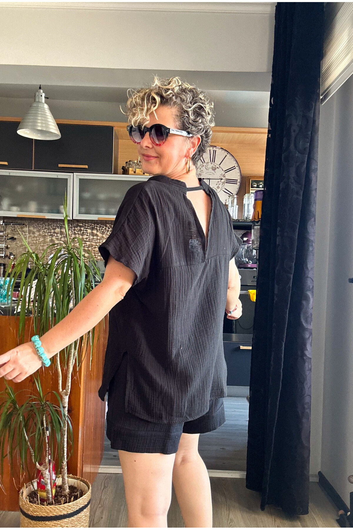 Siena Müslin Şort Bluz Takım Siyah