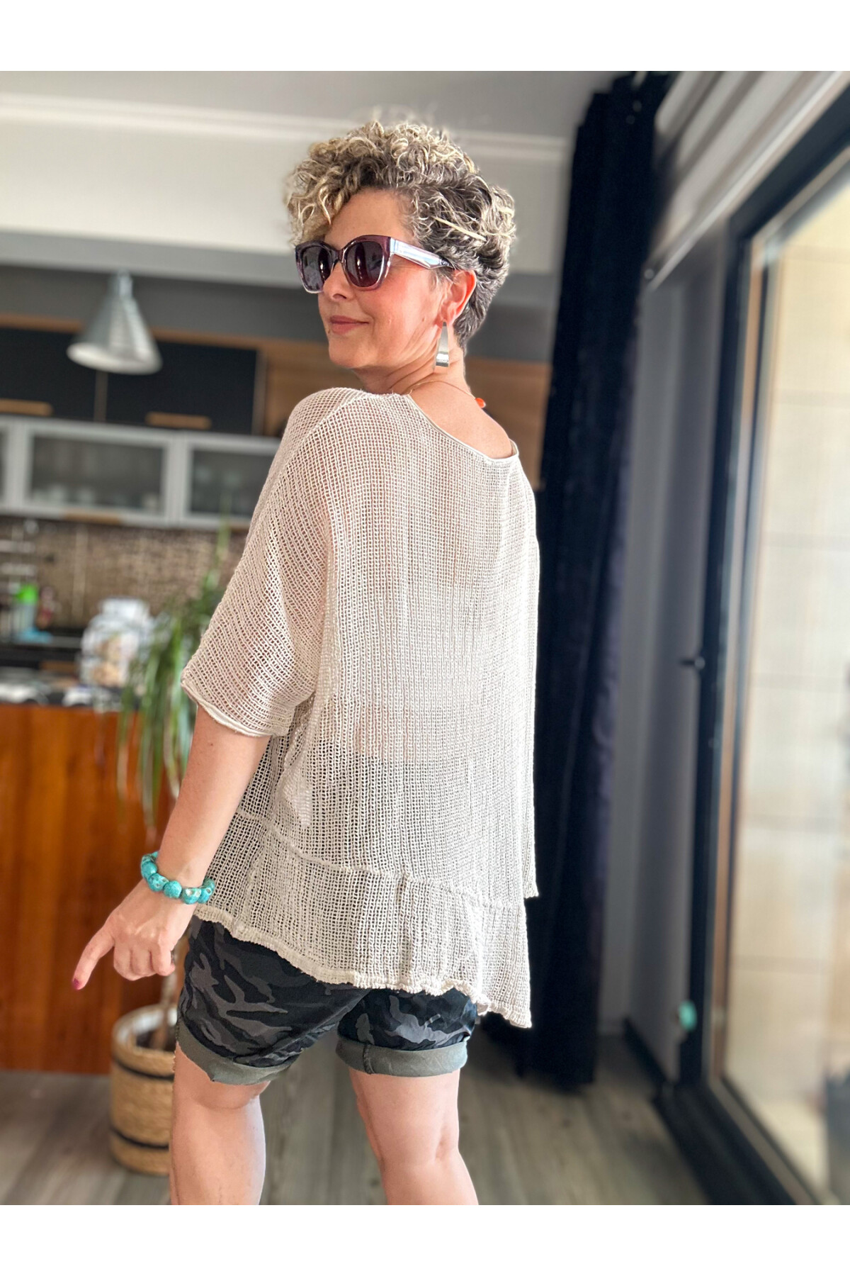 Vera Tasarım Asimetrik File Bluz Taş