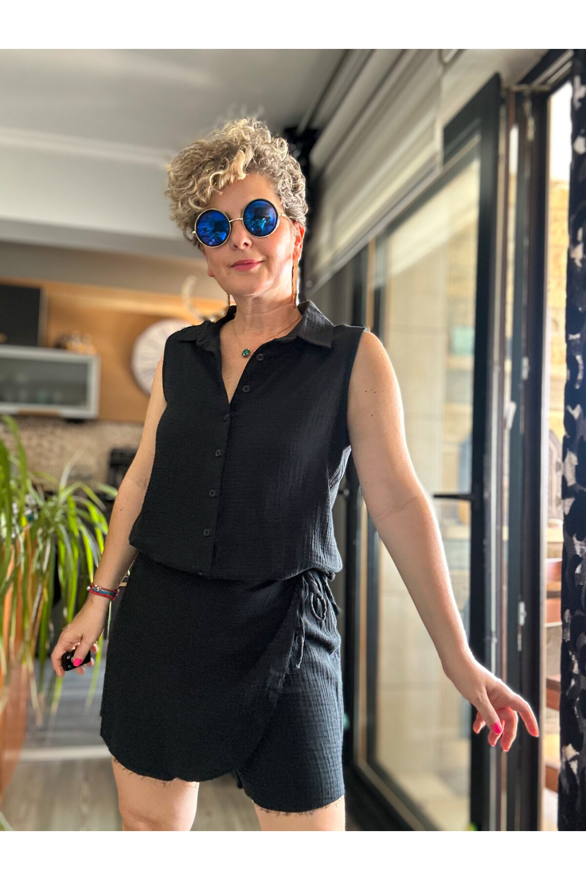 Verte Tasarım Şort Etek Bluz Takım Siyah