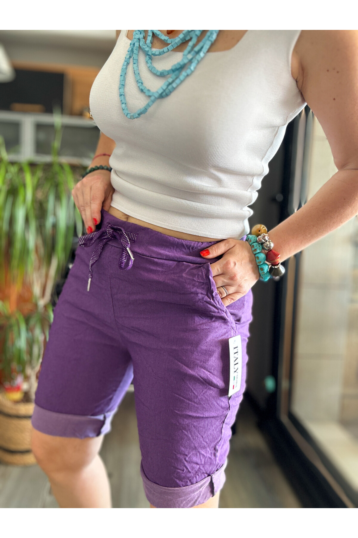 Voyage İtalyan Stil Likralı Şort Mor