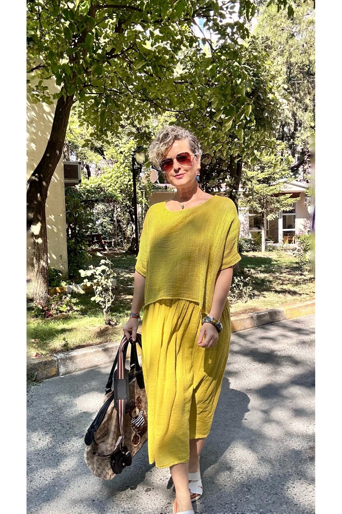 Abitare İtalyan Fisto File Detay Vip Elbise Hardal