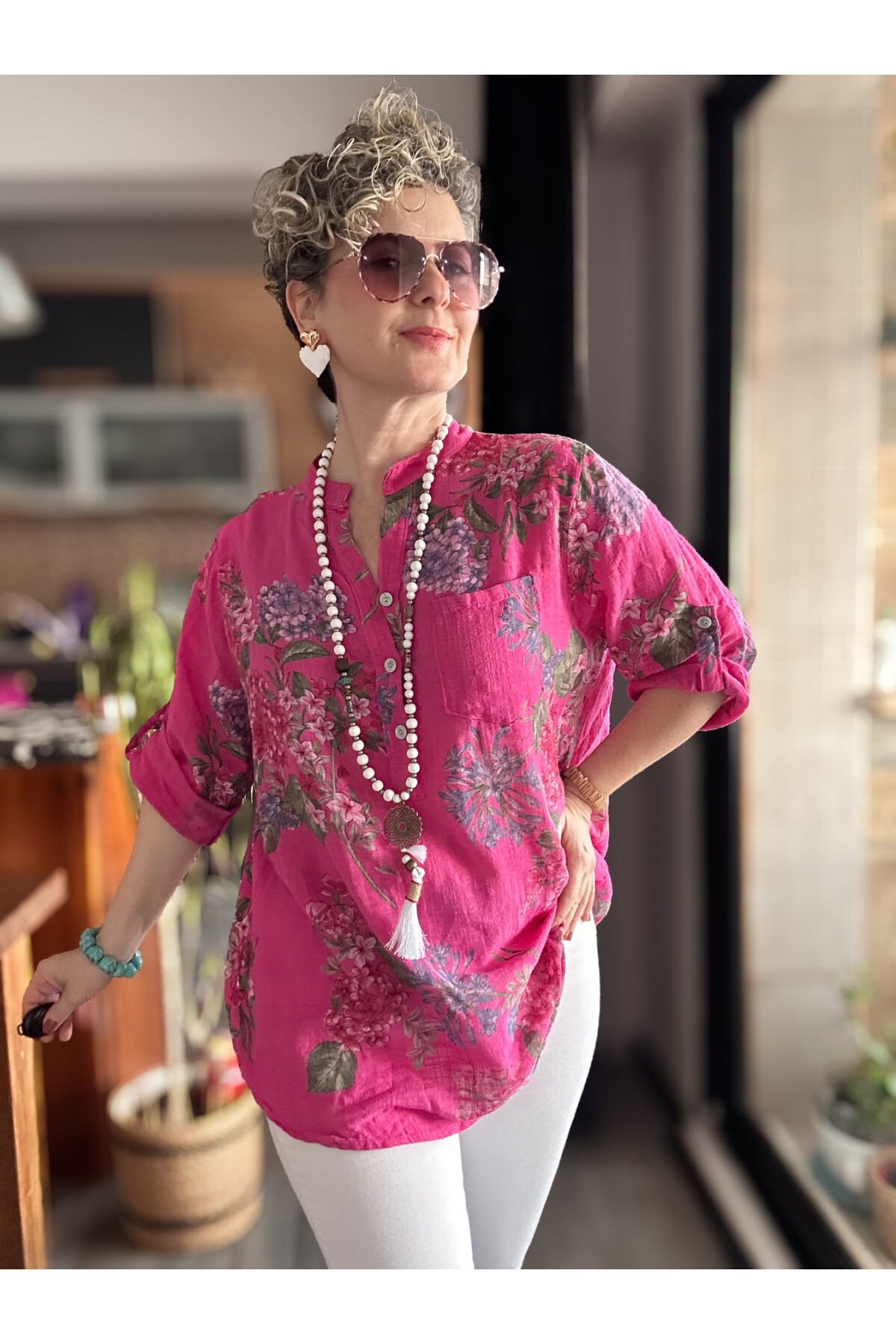 Alto Ortanca Desen İtalyan Gömlek Fuşya