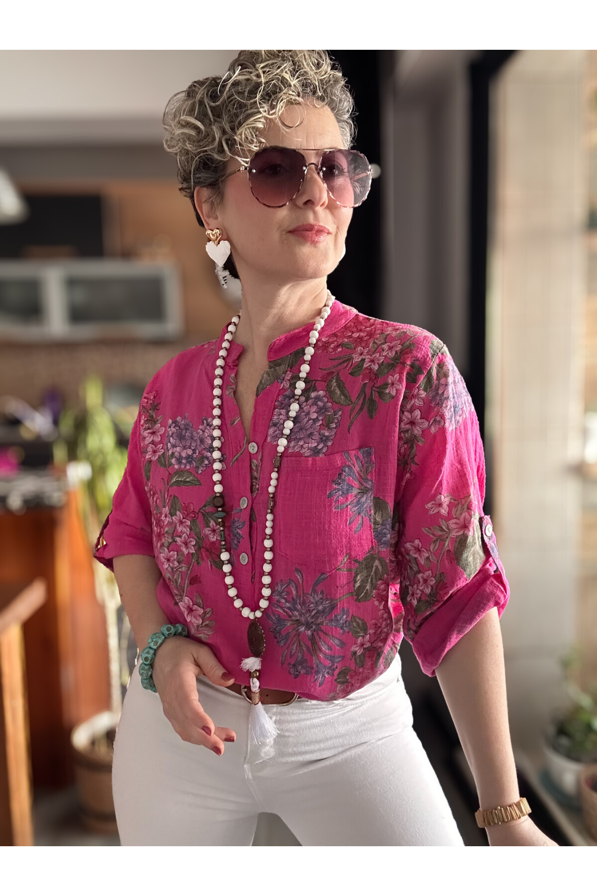 Alto Ortanca Desen İtalyan Gömlek Fuşya
