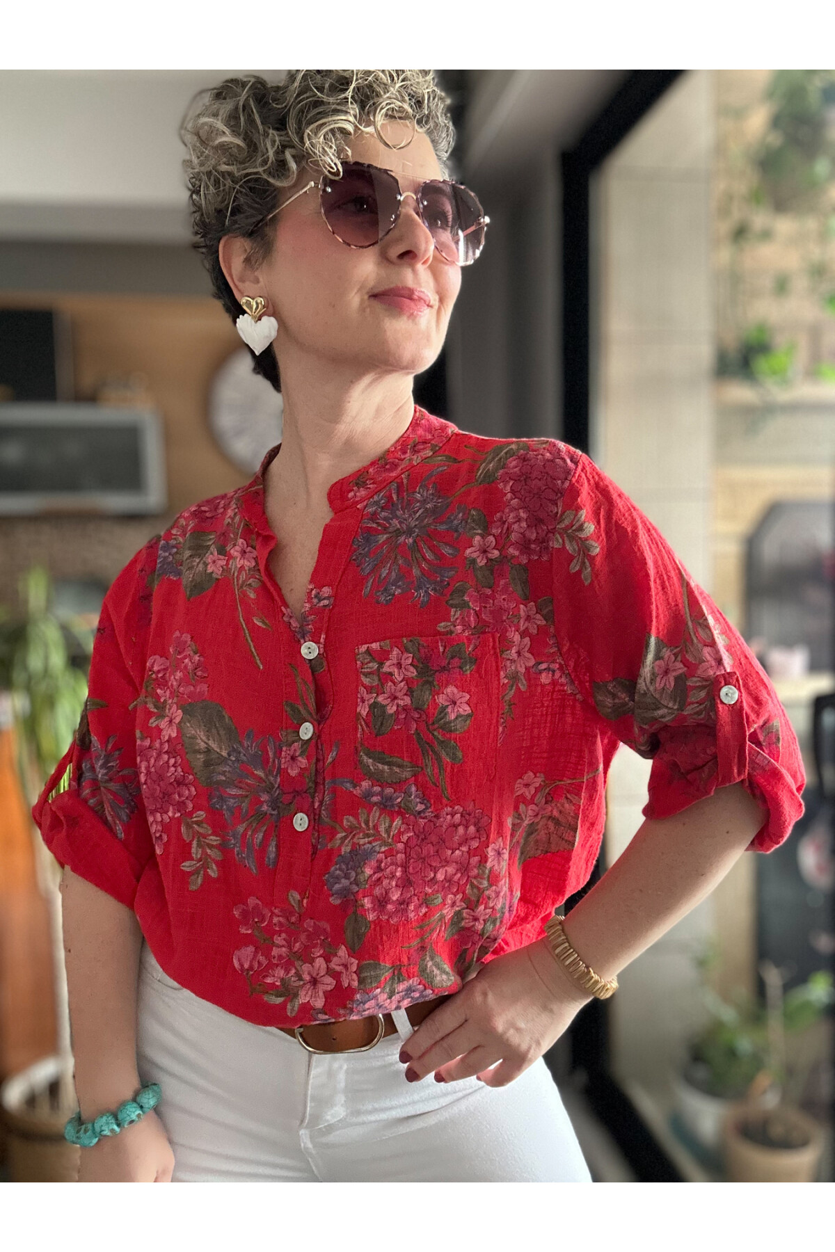 Alto Ortanca Desen İtalyan Gömlek Kırmızı