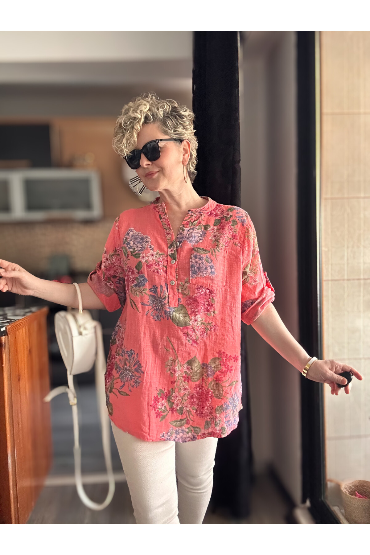 Alto Ortanca Desen İtalyan Gömlek Mercan