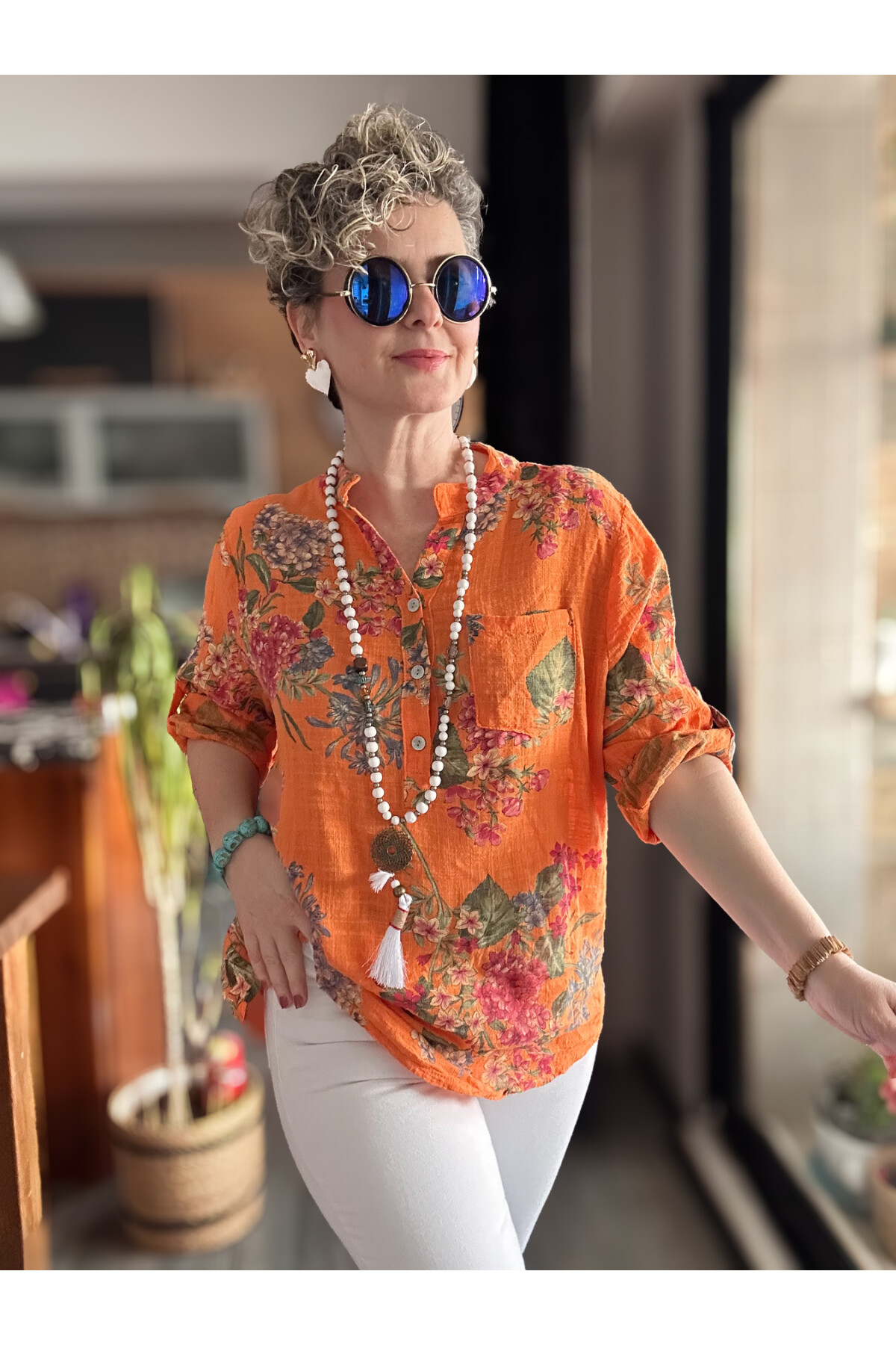 Alto Ortanca Desen İtalyan Gömlek Orange