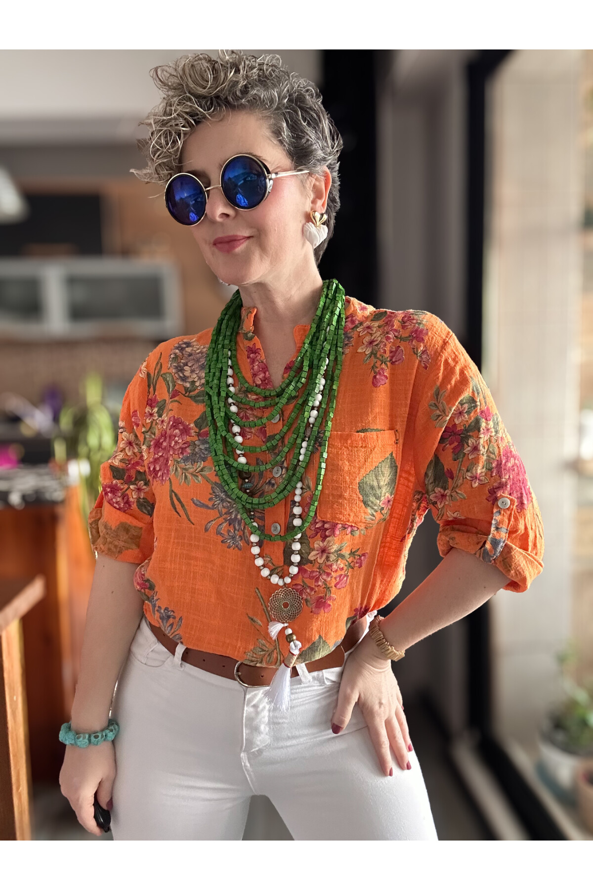 Alto Ortanca Desen İtalyan Gömlek Orange