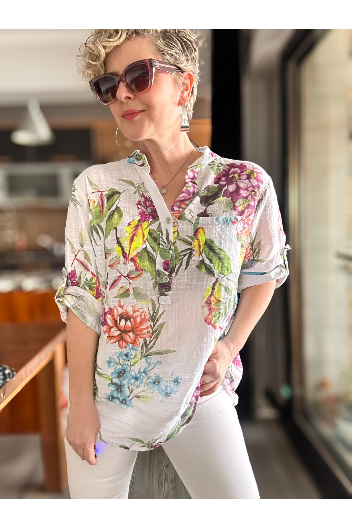 Belize Desen İtalyan Gömlek Beyaz