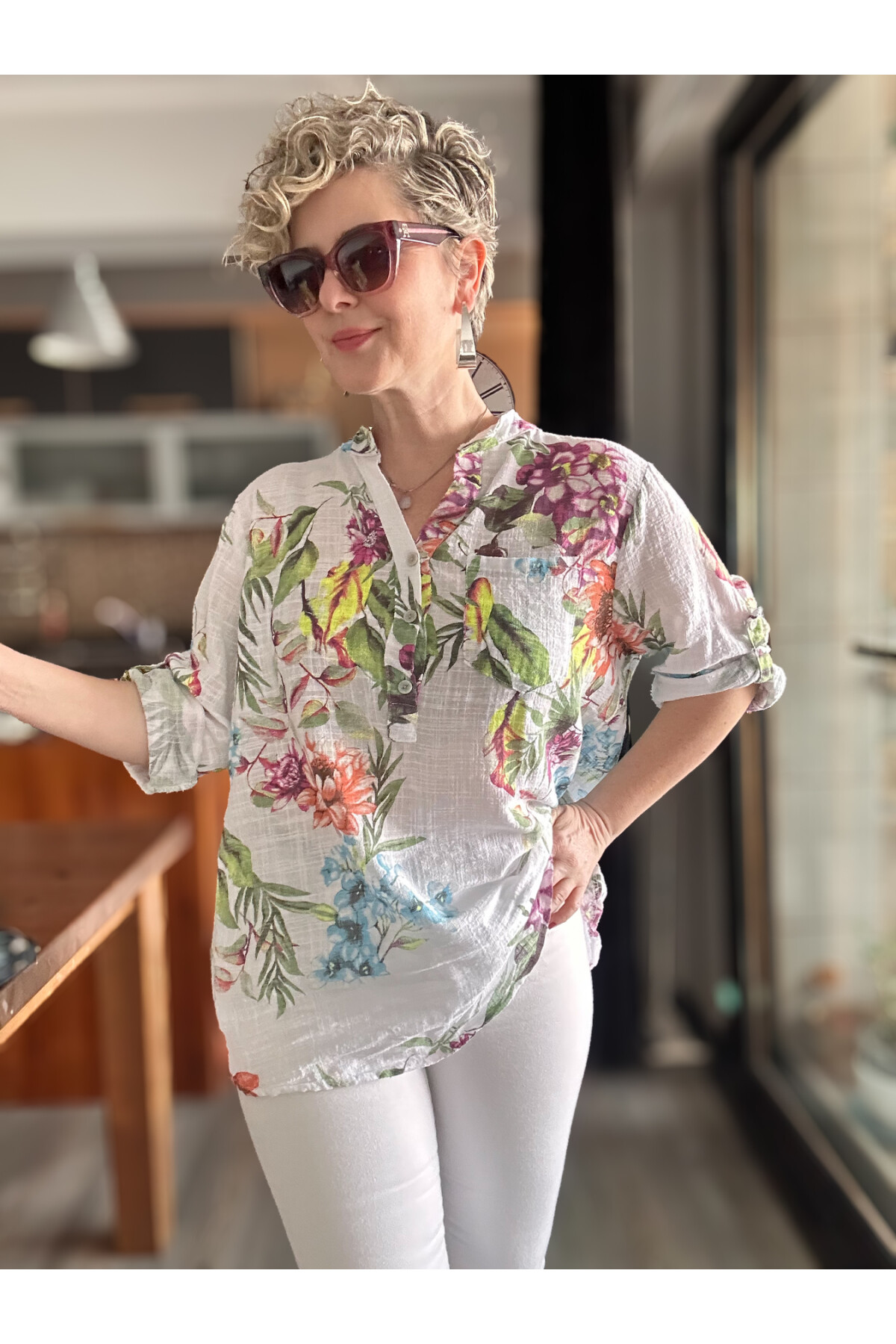 Belize Desen İtalyan Gömlek Beyaz