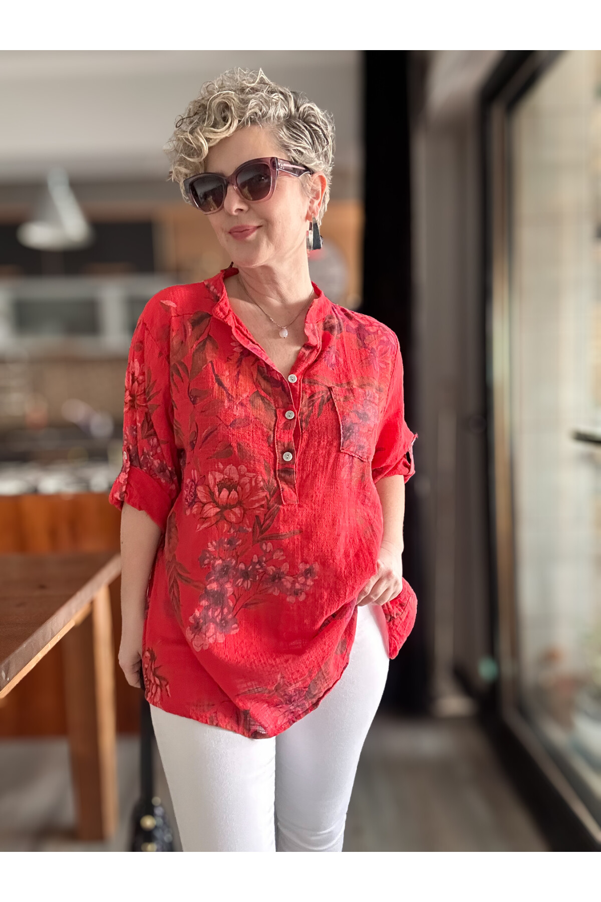 Belize Desen İtalyan Gömlek Kırmızı