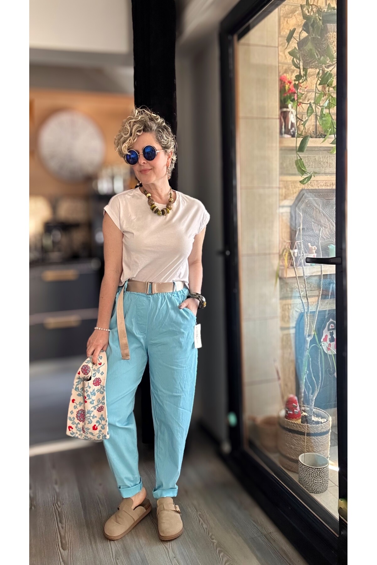 Betty İtalyan Balon Kemerli Pantolon Bebe Mavi