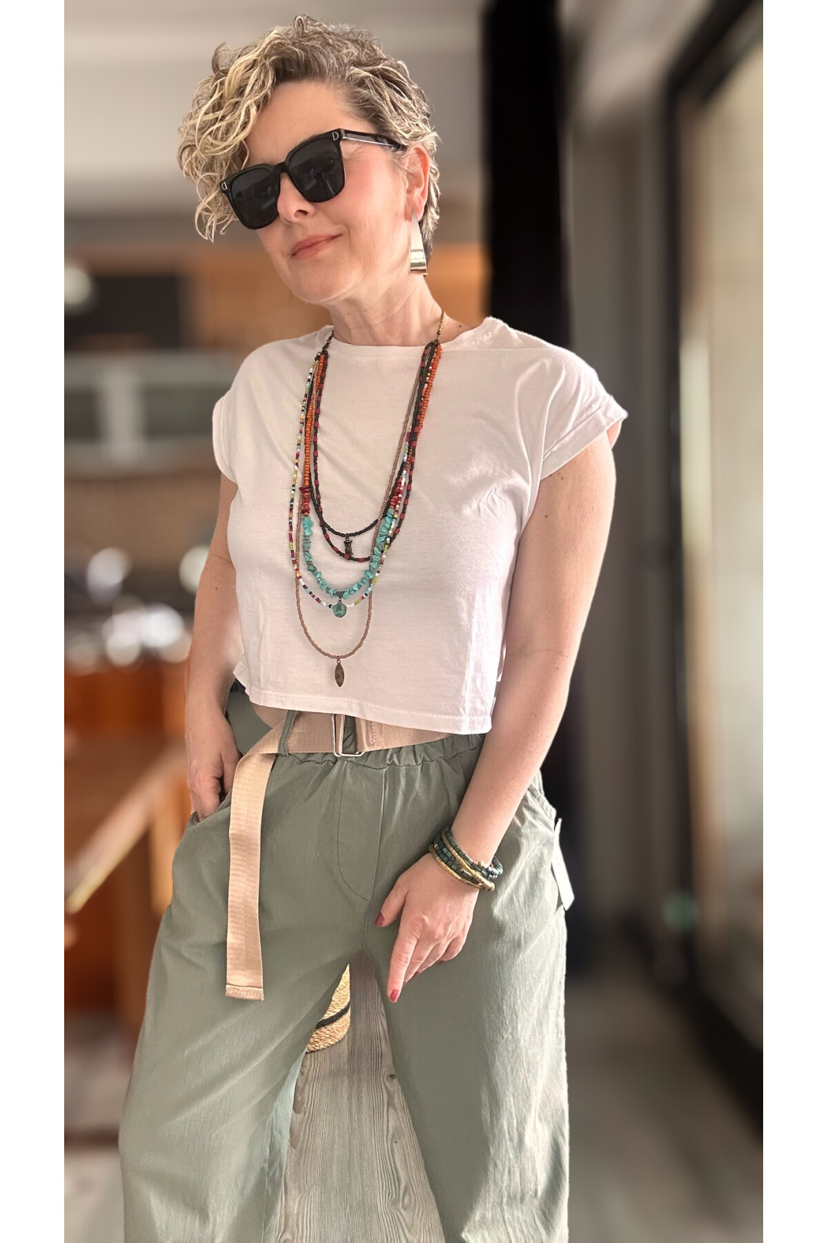 Betty İtalyan Balon Kemerli Pantolon Haki