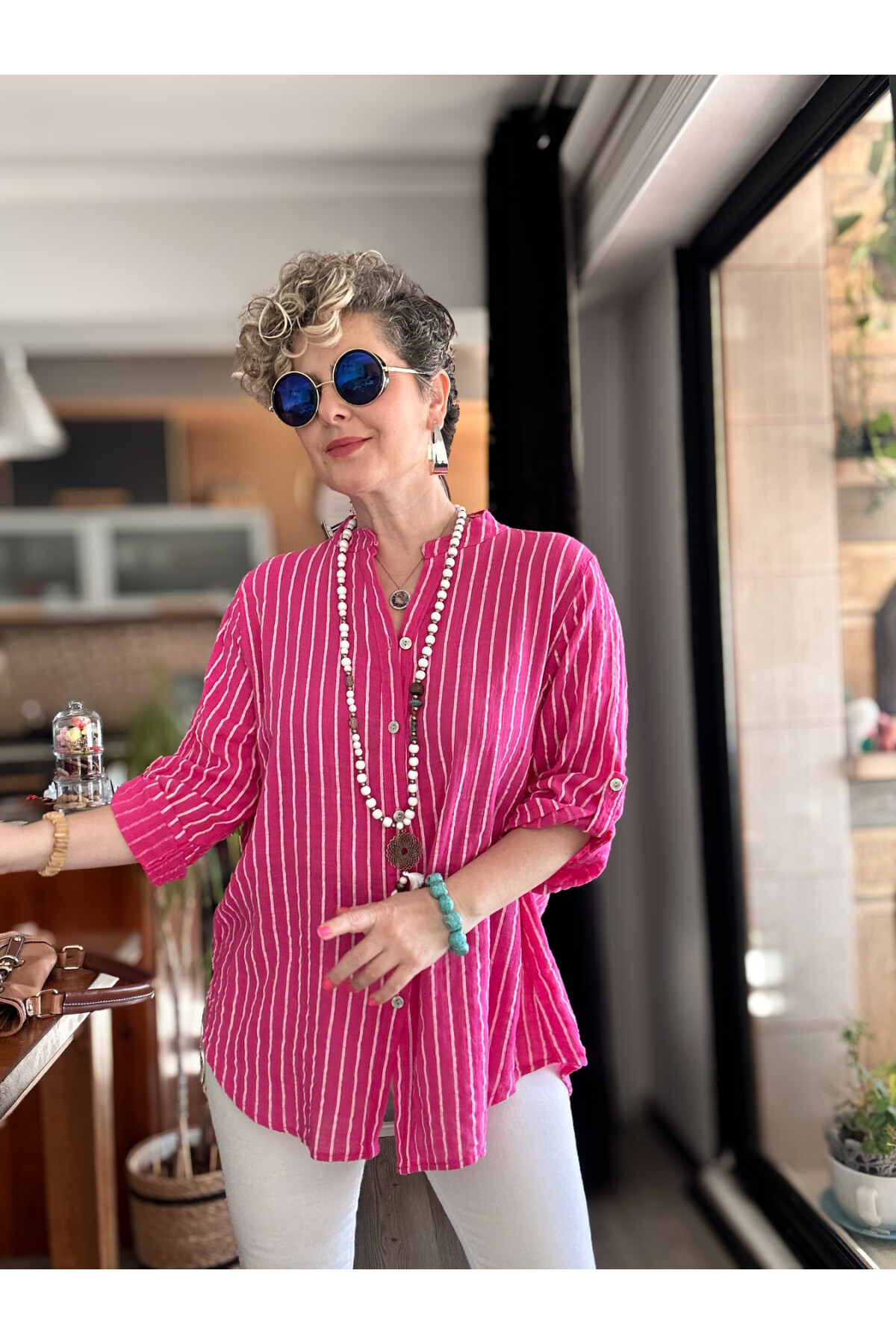 Bippa Çizgili Desen İtalyan Gömlek Fuşya