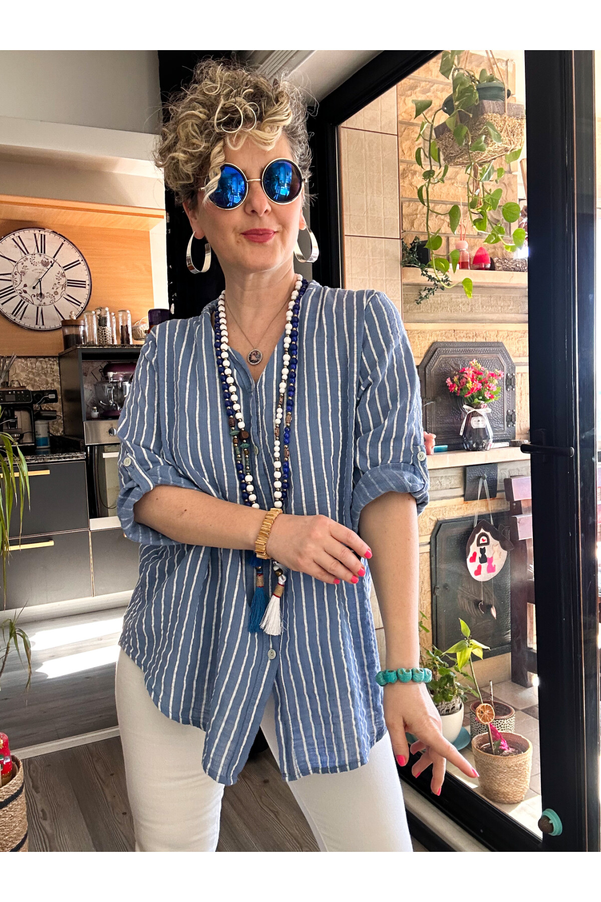 Bippa Çizgili Desen İtalyan Gömlek İndigo