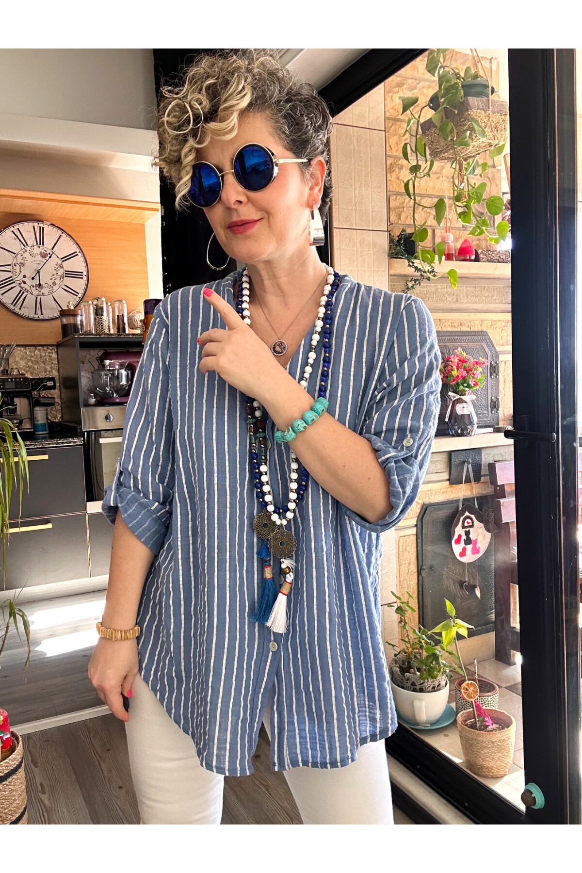 Bippa Çizgili Desen İtalyan Gömlek İndigo