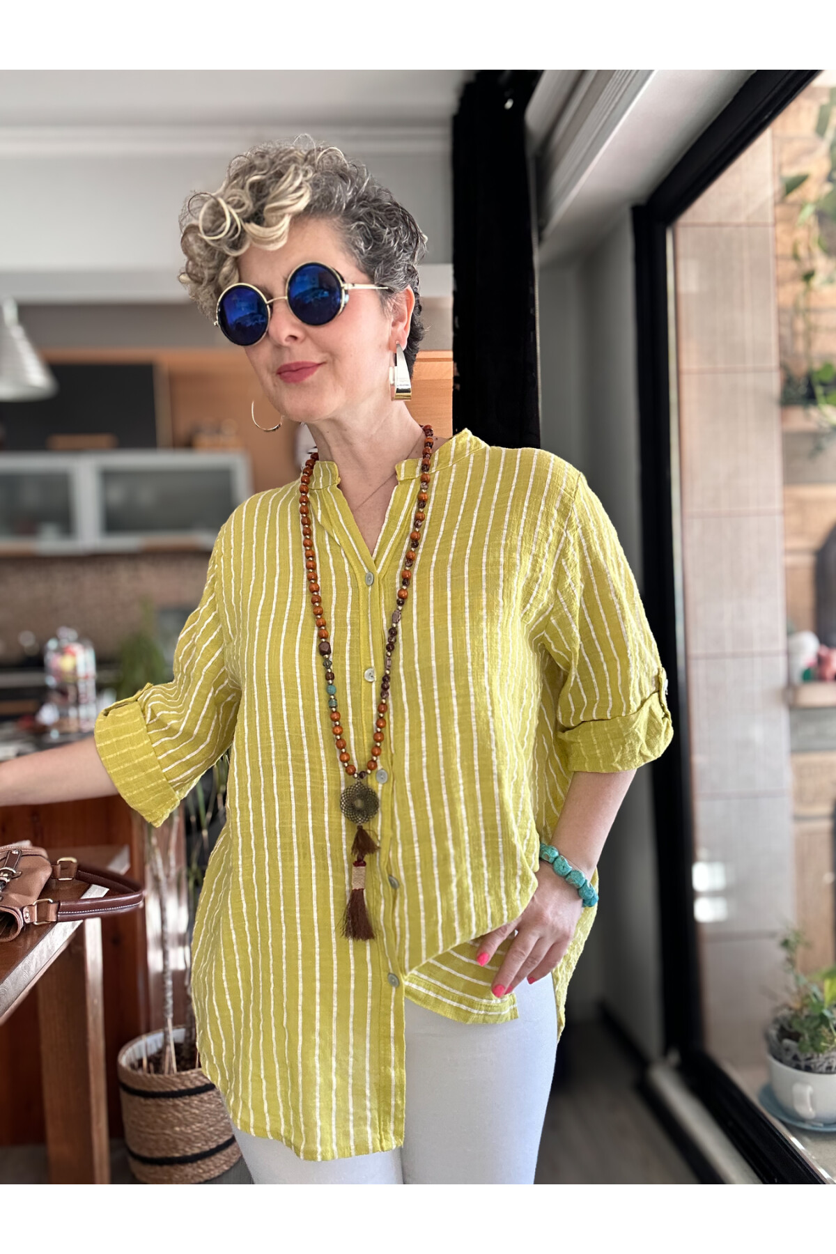 Bippa Çizgili Desen İtalyan Gömlek Sarı