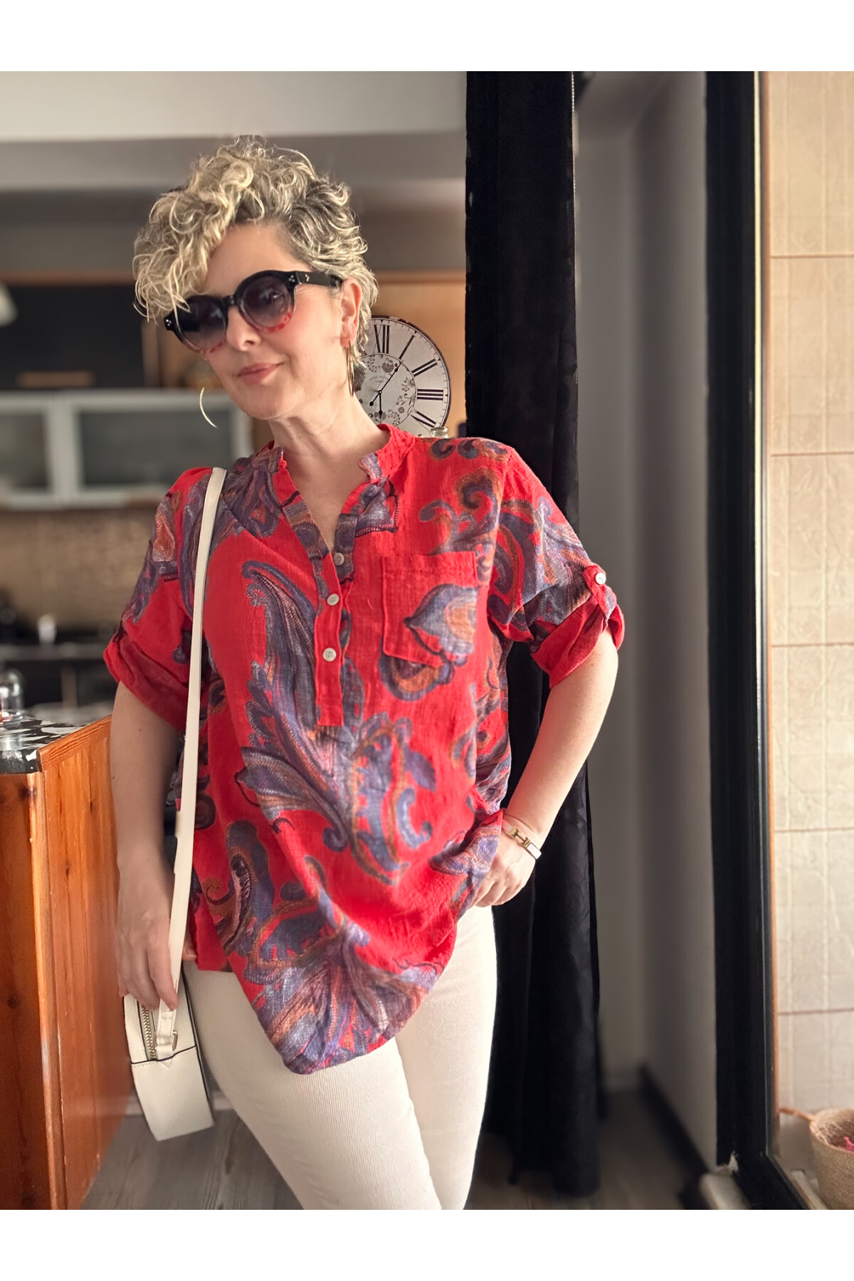 Cassa Yaprak Desen İtalyan Gömlek Kırmızı