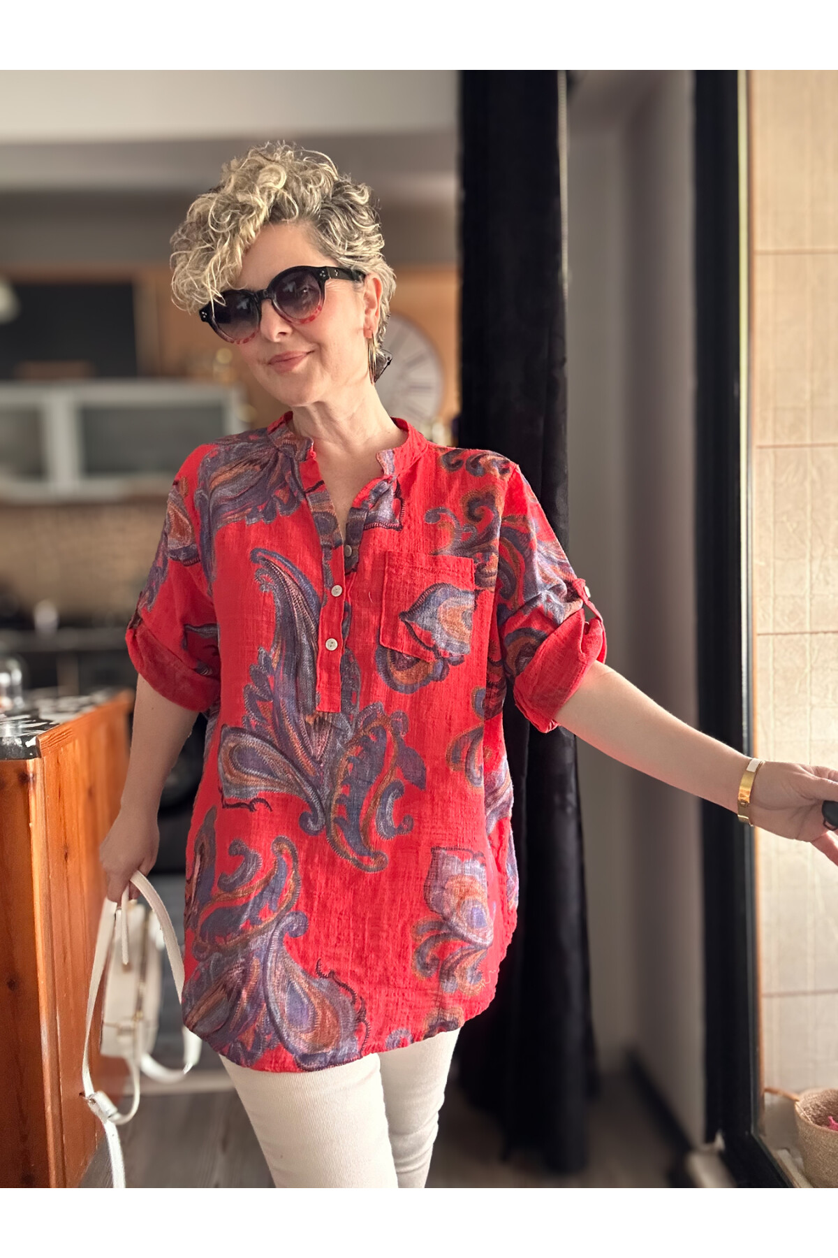 Cassa Yaprak Desen İtalyan Gömlek Kırmızı