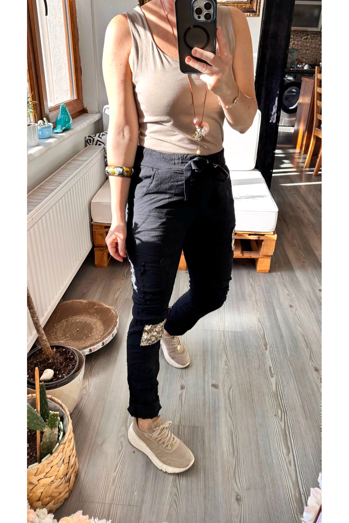 Celli İtalyan Pul Payet Detaylı Sihirli Pantolon Siyah