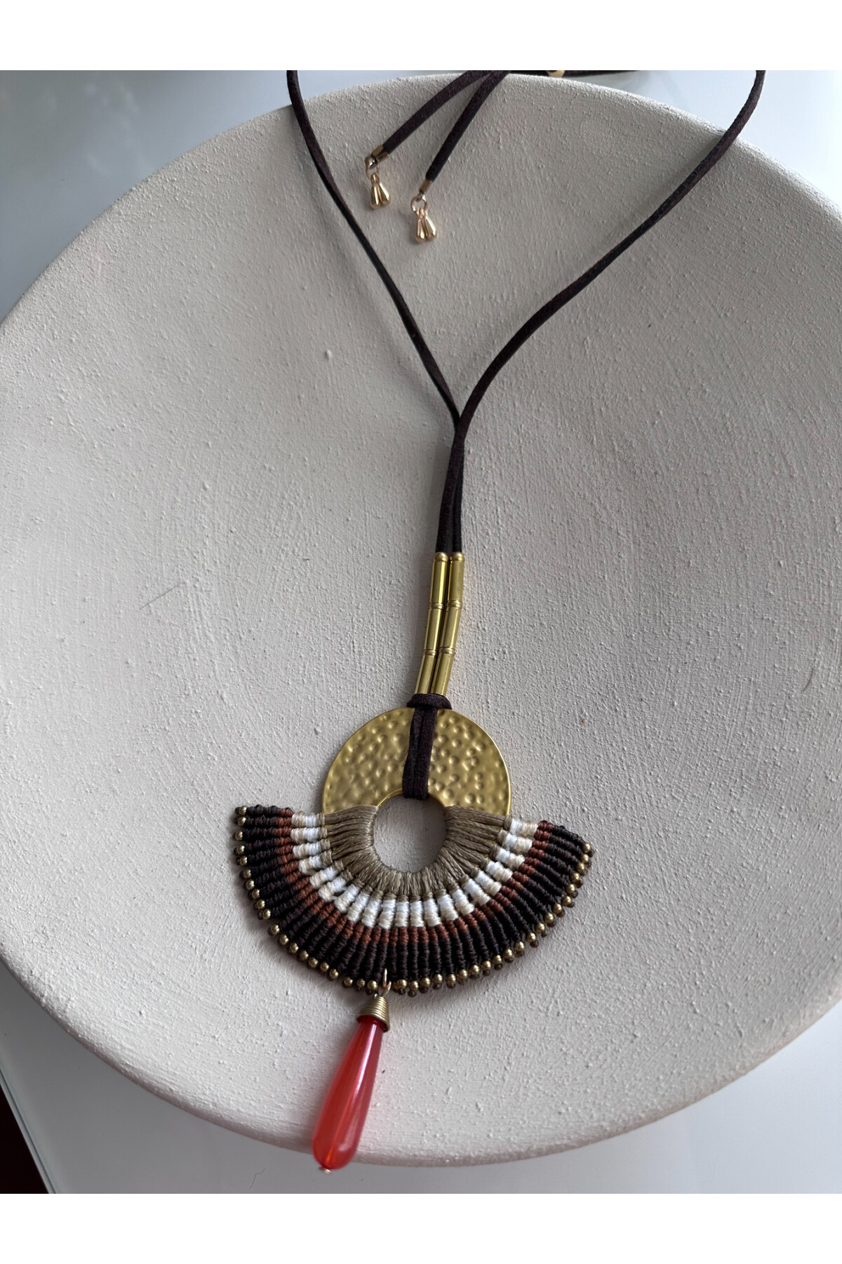 Chaka Etnik Doğal Taş Kolye Kahve