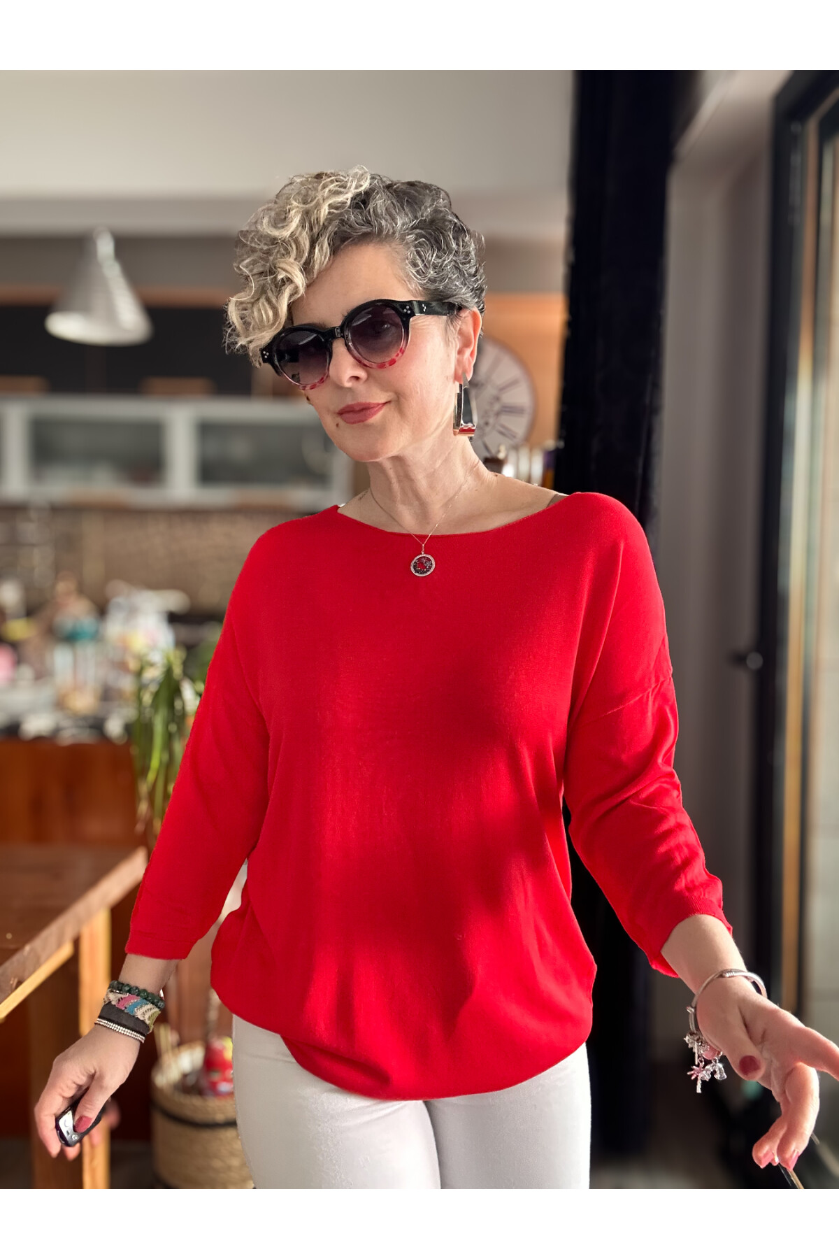 Cuppa Yuvarlak Yaka Mevsimlik Kırmızı Basic Triko